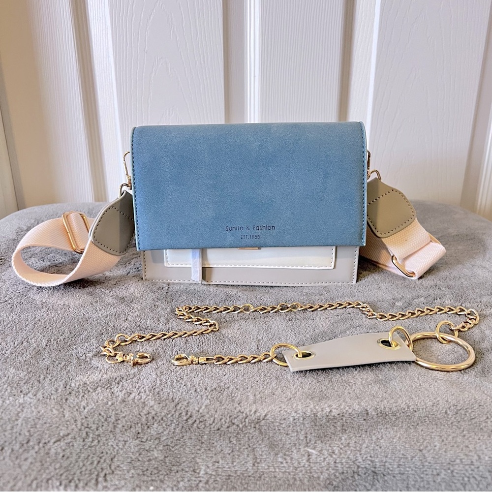 *Brand New* Blue Jean, Cream and Grey crossbody hobo bag